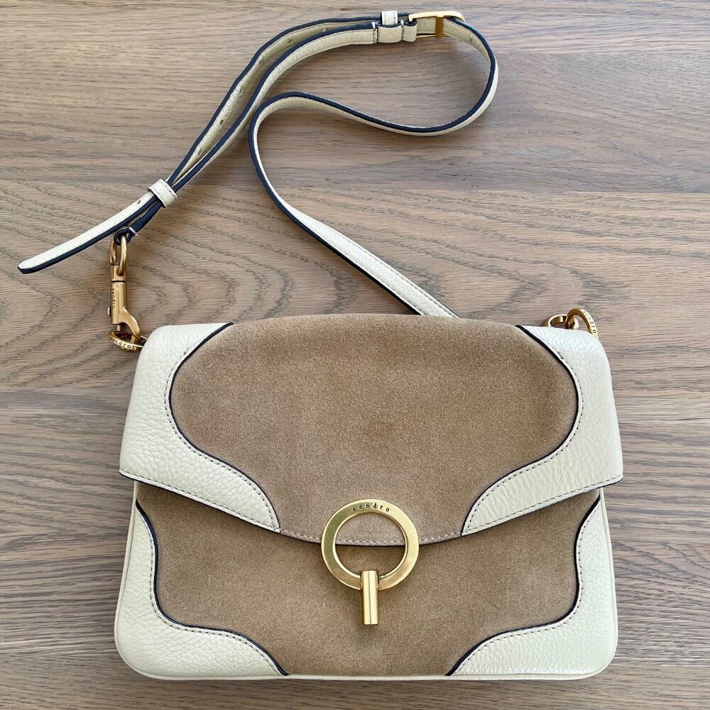 Sandro Designer Genuine Leather Crossbody Shoulder Bag - Retro Vintage Style